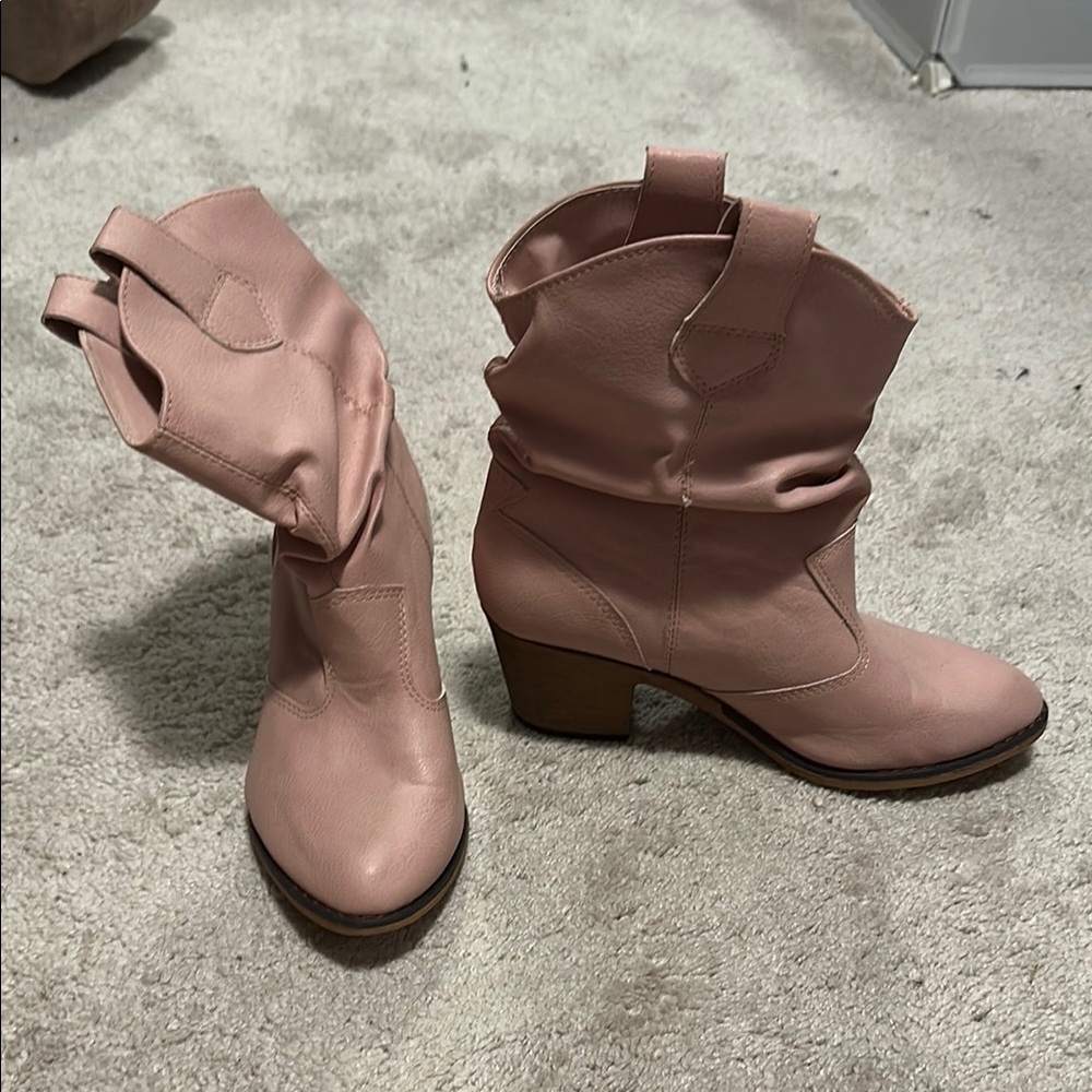 Pink Leather Ankle Boots